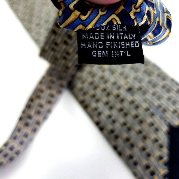Paolo Gucci Blue Yellow Silk Tie Woven‎ Geometric "Chain" Print - Picture 6 of 7